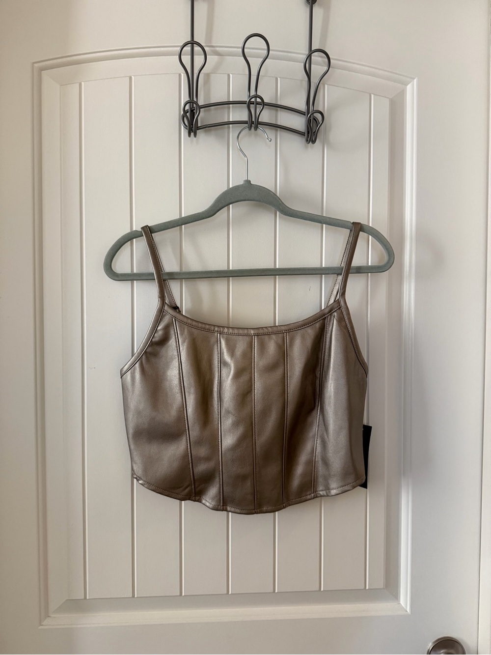 Metallic Brown Faux-Leather Cropped Cami